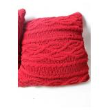 Pair of Red Knitted Throw Cushions with Intricate Patterns