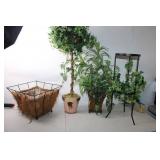 Set of 3 Artificial Topiary and Ivy Plants with Metal Basket Planter