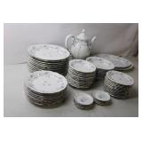 Vintage Blue Floral China Flatware Set with Serving Pieces