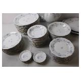 Vintage Blue Floral China Flatware Set with Serving Pieces