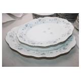 Vintage Blue Floral China Flatware Set with Serving Pieces