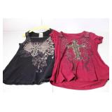 Set of 2 Vocal Embellished Tops with Cross Designs