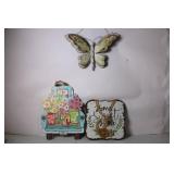 Set of 3 Decorative Wall Hangings with Floral and Butterfly Designs