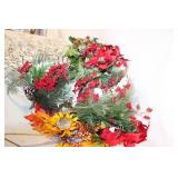 Set of Seasonal Artificial Floral Arrangements with Pine Cones and Berries