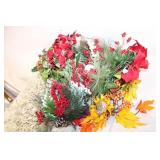 Set of Seasonal Artificial Floral Arrangements with Pine Cones and Berries