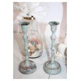 Decorative Lot: Vintage Candlesticks, Floral Vase, Ceramic Jar, and Candle Holder