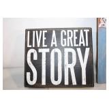 Decorative Set: Snowman Tissue Box, Inspirational Sign, Rustic Letter N, Blue Tumbler