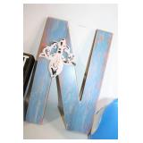 Decorative Set: Snowman Tissue Box, Inspirational Sign, Rustic Letter N, Blue Tumbler