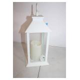 White Decorative Lantern with Battery-Operated Candle