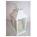 White Decorative Lantern with Battery-Operated Candle