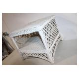 White Wicker Square End Table with Two Shelves