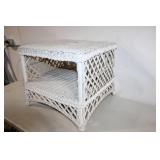 White Wicker Square End Table with Two Shelves