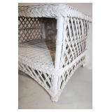 White Wicker Square End Table with Two Shelves