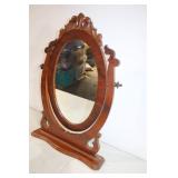 Antique Wooden Oval Vanity Mirror with Ornate Frame