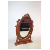 Antique Wooden Oval Vanity Mirror with Ornate Frame