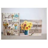 Set of 2 Inspirational Canvas Wall Art with Floral and Motivational Text