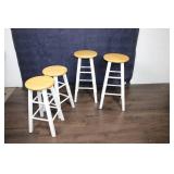 Set of 4 Wooden Bar Stools with White Legs