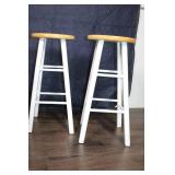 Set of 4 Wooden Bar Stools with White Legs