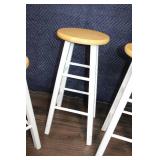 Set of 4 Wooden Bar Stools with White Legs