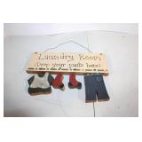 Decorative Wooden Laundry Room Sign with Clothes Hanger Accents