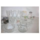 Assorted Glassware Collection Featuring Vases, Cups, and Jars