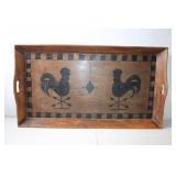 Vintage Wooden Serving Tray with Rooster Design