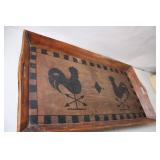 Vintage Wooden Serving Tray with Rooster Design