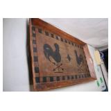 Vintage Wooden Serving Tray with Rooster Design