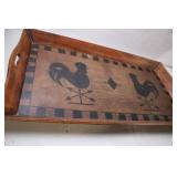 Vintage Wooden Serving Tray with Rooster Design