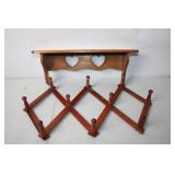 Wooden Wall Shelf with Heart Cutout and Peg Rack
