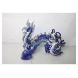 Blue and White Porcelain Dragon Figurine, 18 Inches