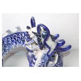Blue and White Porcelain Dragon Figurine, 18 Inches