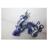 Blue and White Porcelain Dragon Figurine, 18 Inches