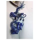 Blue and White Porcelain Dragon Figurine, 18 Inches