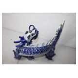 Blue and White Porcelain Dragon Figurine, 18 Inches