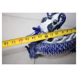 Blue and White Porcelain Dragon Figurine, 18 Inches