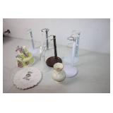 Unique Assortment of Ceramic Cake Decor and Metal Stand Holders
