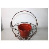 Decorative Metal Basket with Clay Plant Pot