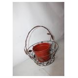 Decorative Metal Basket with Clay Plant Pot