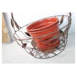 Decorative Metal Basket with Clay Plant Pot