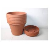 Set of 6 Terracotta Flower Pots with Saucers