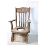 Antique Wooden Chamber Chair with Unique Carved Design