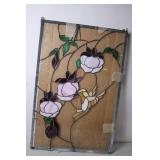 Stained Glass Panel with Hummingbird and Floral Design - 20x30 Inches
