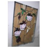 Stained Glass Panel with Hummingbird and Floral Design - 20x30 Inches