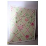 Large Pink and Green Floral Corkboard with White Frame