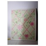 Large Pink and Green Floral Corkboard with White Frame