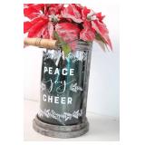Festive Holiday Arrangement in Metal Vase with Poinsettias