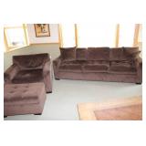 3-Piece Brown Upholstered Sofa Set with Ottoman