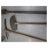 Post Hole Diggers, Pick Axe, Cement Chute Scraper