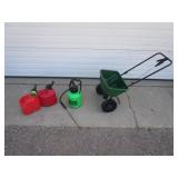 Fertilizer Spreader, Weed Sprayer, Gas Jugs